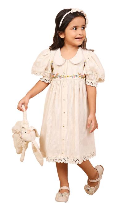 The Right Cut Ivory Handloom Cotton Lace, Embroidery Placement Dress at Aza Fashions The Right Cut_Ivory Handloom Cotton Lace, Embroidery Placement Dress_at_Aza_Fashions