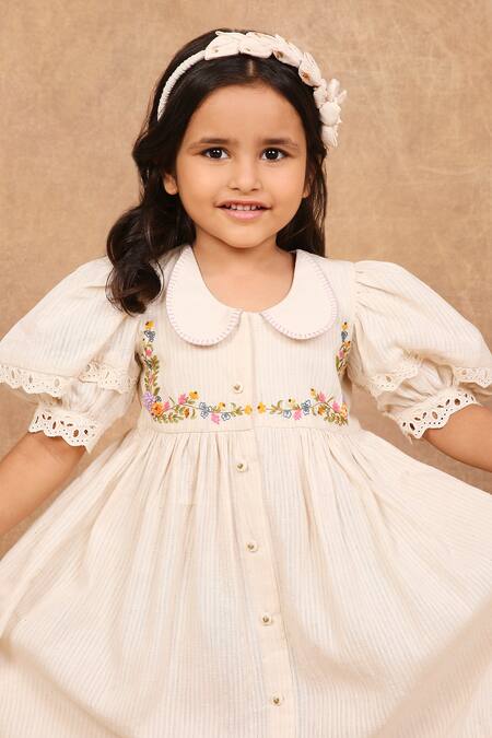 Buy The Right Cut Ivory Handloom Cotton Lace, Embroidery Placement Dress Buy_The Right Cut_Ivory Handloom Cotton Lace, Embroidery Placement Dress