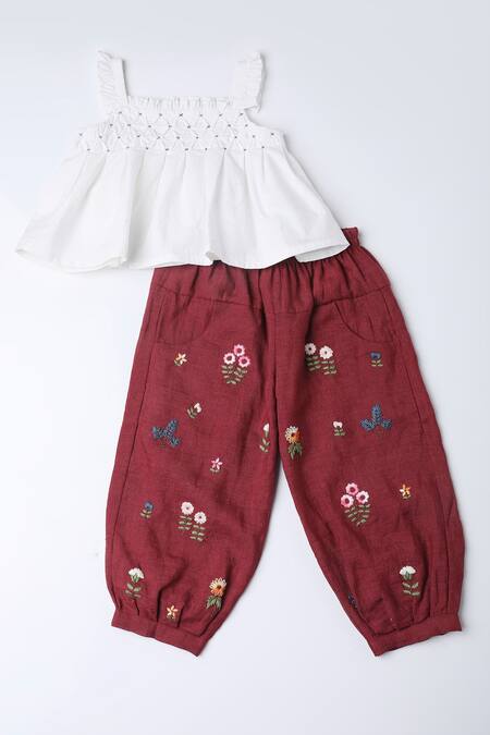 The Right Cut_White Linen, Cotton Embroidery Ms Paints A Lot Top With Pant _Online_at_Aza_Fashions