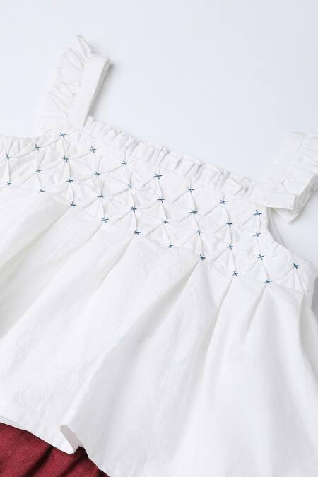 Buy_The Right Cut_White Linen, Cotton Embroidery Ms Paints A Lot Top With Pant _Online_at_Aza_Fashions