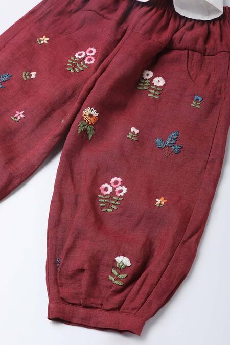 Shop_The Right Cut_White Linen, Cotton Embroidery Ms Paints A Lot Top With Pant _Online_at_Aza_Fashions