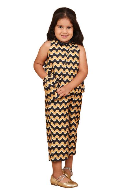 The Right Cut_Black Cotton Wave Print Top With Pant _at_Aza_Fashions