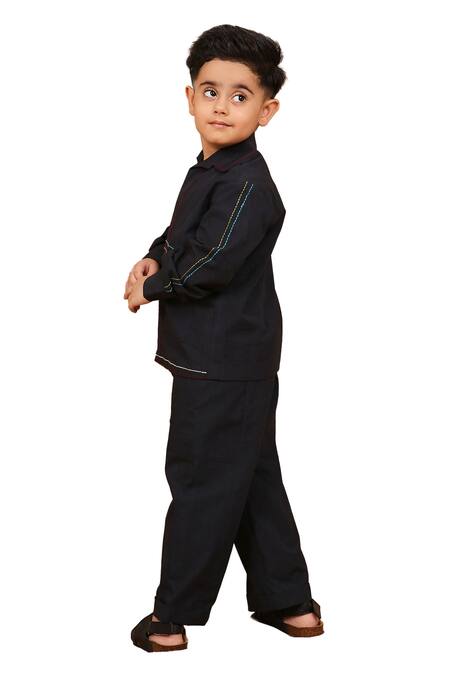 Buy_The Right Cut_Black Cotton Embroidery Placement Kantha Shirt _Online_at_Aza_Fashions