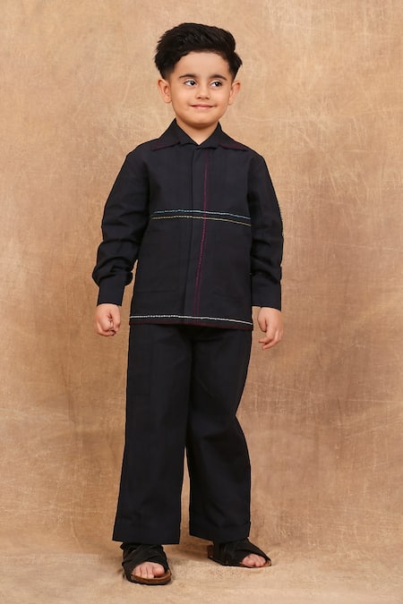 Shop_The Right Cut_Black Cotton Embroidery Placement Kantha Shirt _Online_at_Aza_Fashions