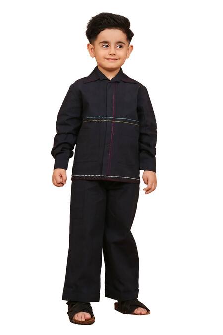 The Right Cut_Black Cotton Embroidery Placement Kantha Shirt _at_Aza_Fashions