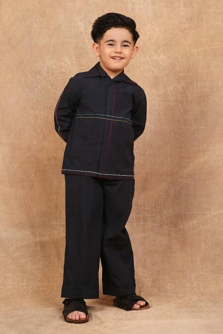 Buy_The Right Cut_Black Cotton Embroidery Placement Kantha Shirt 