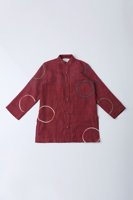 The Right Cut Red Linen Embroidery Hand Kurta Online at Aza Fashions The Right Cut_Red Linen Embroidery Hand Kurta _Online_at_Aza_Fashions