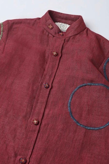 Buy The Right Cut Red Linen Embroidery Hand Kurta Online at Aza Fashions Buy_The Right Cut_Red Linen Embroidery Hand Kurta _Online_at_Aza_Fashions