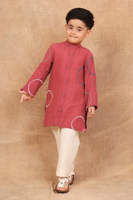 The Right Cut Red Linen Embroidery Hand Kurta at Aza Fashions The Right Cut_Red Linen Embroidery Hand Kurta _at_Aza_Fashions
