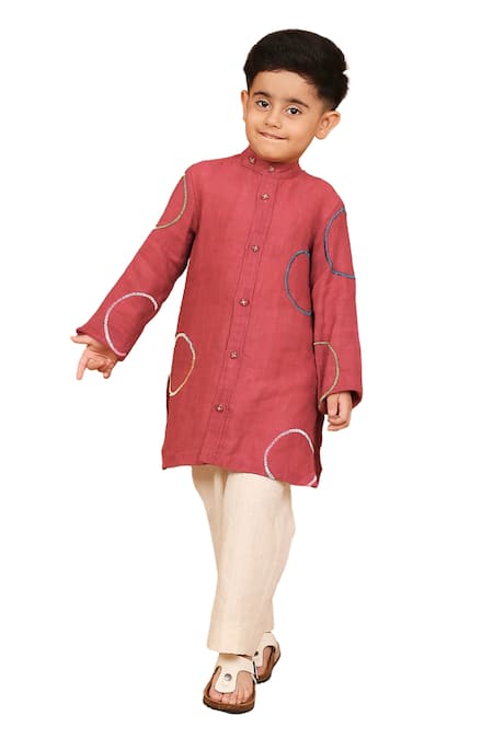 Buy The Right Cut Red Linen Embroidery Hand Kurta Buy_The Right Cut_Red Linen Embroidery Hand Kurta