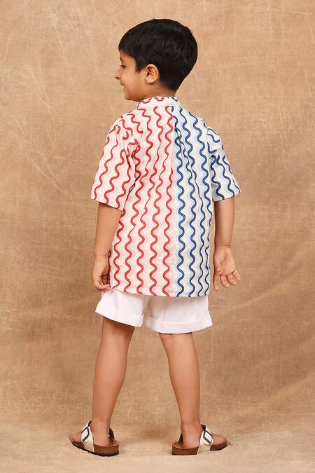 Shop_The Right Cut_Multi Color Cotton Embroidery Wave Print Shirt _at_Aza_Fashions