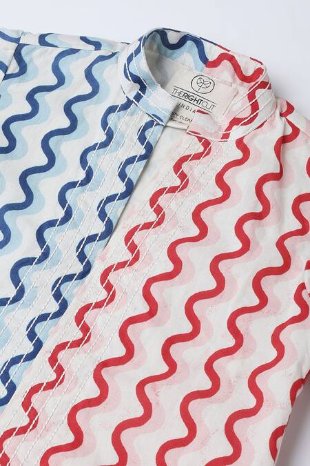 The Right Cut_Multi Color Cotton Embroidery Wave Print Shirt _Online_at_Aza_Fashions