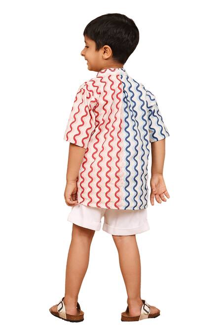 Buy_The Right Cut_Multi Color Cotton Embroidery Wave Print Shirt _Online_at_Aza_Fashions