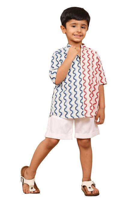 Shop_The Right Cut_Multi Color Cotton Embroidery Wave Print Shirt _Online_at_Aza_Fashions