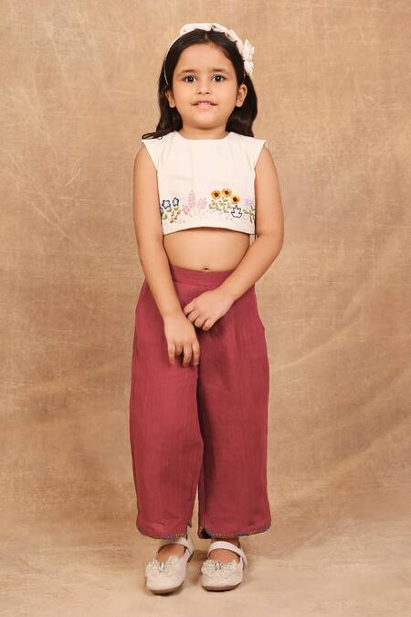 The Right Cut_Ivory Linen Embroidery Floral Top With Pant_at_Aza_Fashions