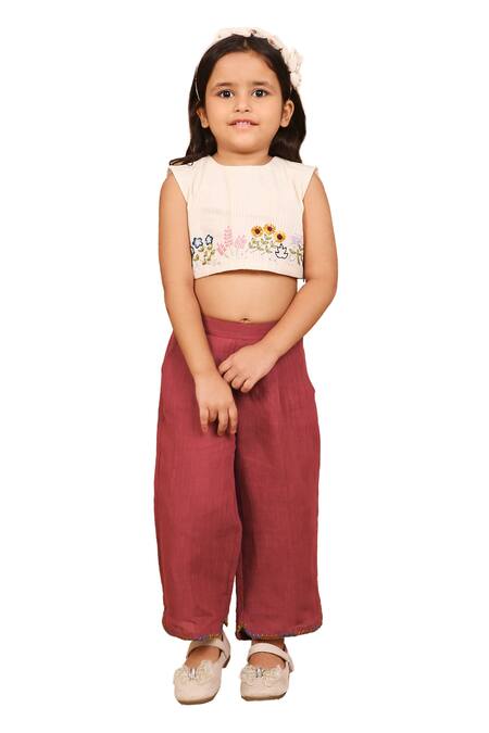 Buy_The Right Cut_Ivory Linen Embroidery Floral Top With Pant