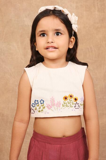 Shop_The Right Cut_Ivory Linen Embroidery Floral Top With Pant