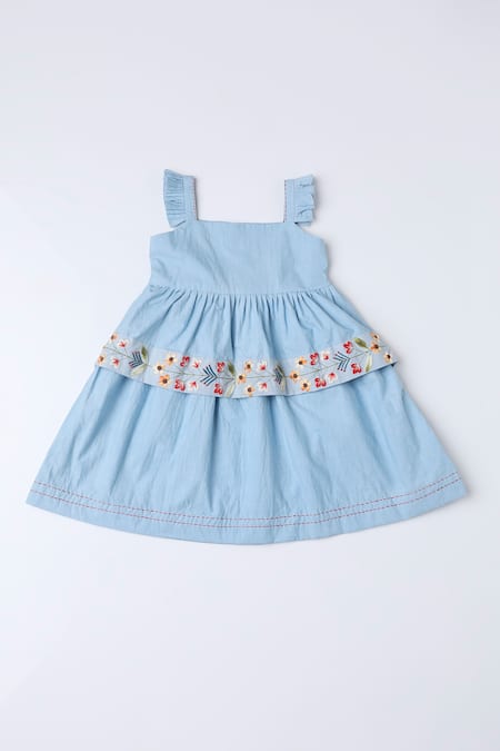The Right Cut_Blue Cotton Embroidery Hand Panel Dress _Online_at_Aza_Fashions