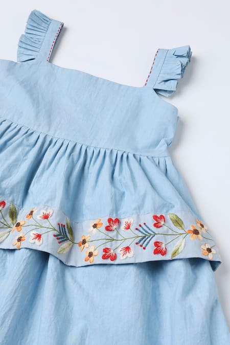 Buy_The Right Cut_Blue Cotton Embroidery Hand Panel Dress _Online_at_Aza_Fashions