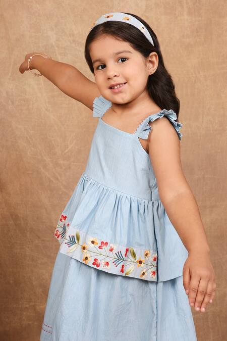 The Right Cut_Blue Cotton Embroidery Hand Panel Dress _at_Aza_Fashions