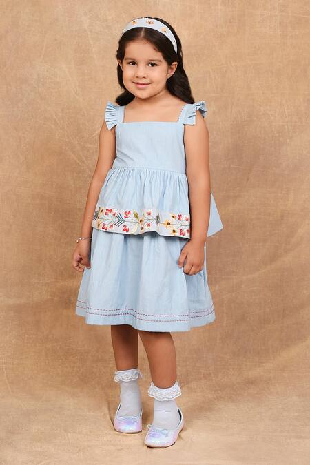 Buy_The Right Cut_Blue Cotton Embroidery Hand Panel Dress 