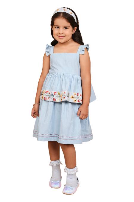 Shop_The Right Cut_Blue Cotton Embroidery Hand Panel Dress 