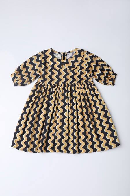 The Right Cut_Black Cotton And Gold Swirl Print Dress _Online_at_Aza_Fashions