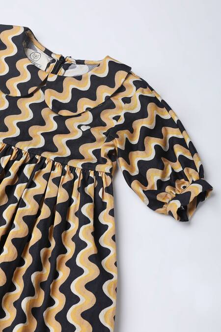 Buy_The Right Cut_Black Cotton And Gold Swirl Print Dress _Online_at_Aza_Fashions