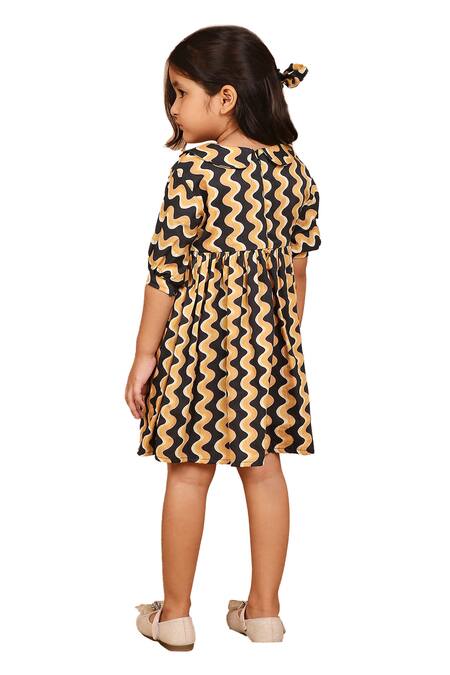 Shop_The Right Cut_Black Cotton And Gold Swirl Print Dress _Online_at_Aza_Fashions