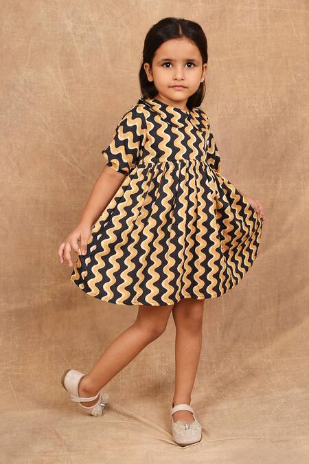The Right Cut_Black Cotton And Gold Swirl Print Dress _at_Aza_Fashions