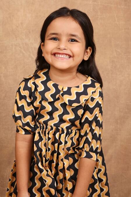 Shop_The Right Cut_Black Cotton And Gold Swirl Print Dress 