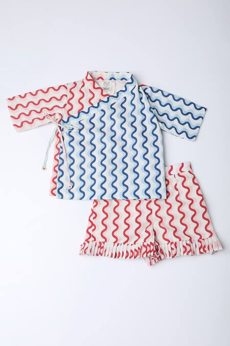 The Right Cut_Red Cotton Twirl Print Overlap Top With Shorts _Online_at_Aza_Fashions