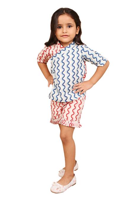 Shop_The Right Cut_Red Cotton Twirl Print Overlap Top With Shorts _Online_at_Aza_Fashions