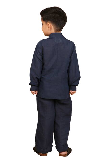 Buy_The Right Cut_Blue Linen Embroidery Minimalist Dual Pocket Shirt _Online_at_Aza_Fashions