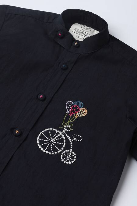 The Right Cut_Black Cotton Embroidery Placement Hand Shirt _Online_at_Aza_Fashions