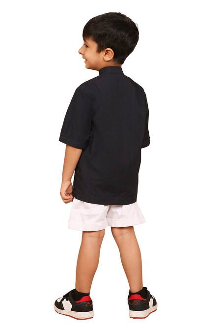 Buy_The Right Cut_Black Cotton Embroidery Placement Hand Shirt _Online_at_Aza_Fashions