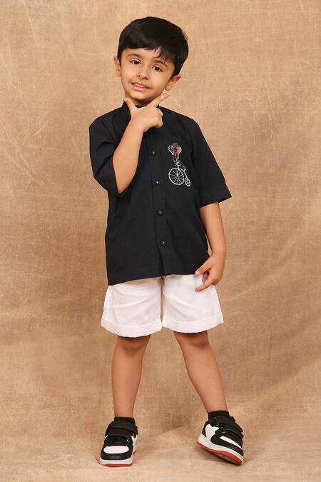 Shop_The Right Cut_Black Cotton Embroidery Placement Hand Shirt _Online_at_Aza_Fashions