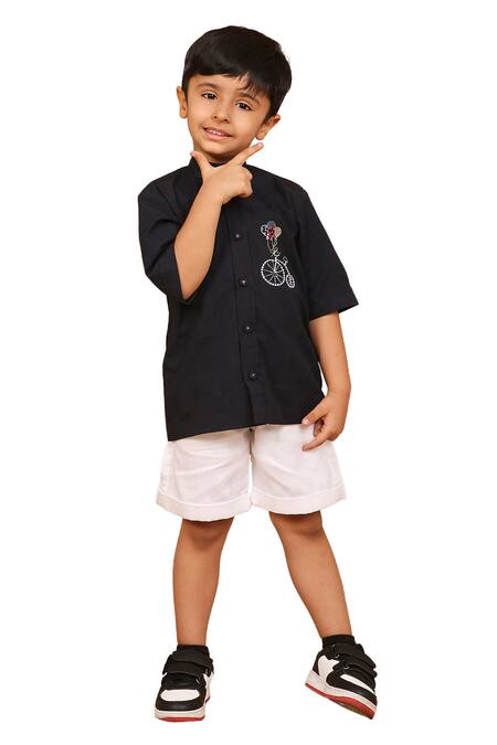 The Right Cut_Black Cotton Embroidery Placement Hand Shirt _at_Aza_Fashions