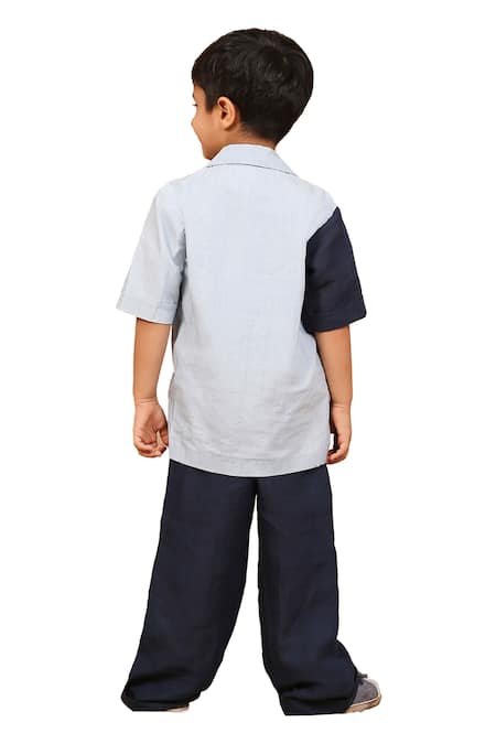 Buy_The Right Cut_Blue Linen, Cotton Embroidery Two Tone Placement Shirt _Online_at_Aza_Fashions