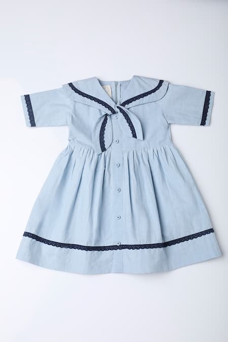 The Right Cut_Blue Cotton Lace Ice Sailor Collar Dress _Online_at_Aza_Fashions