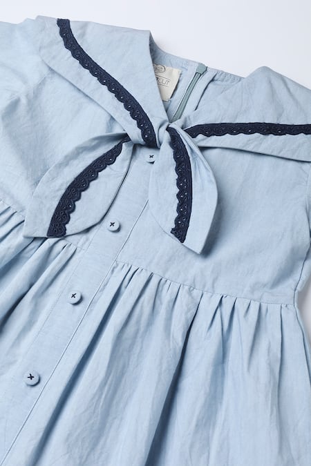 Buy_The Right Cut_Blue Cotton Lace Ice Sailor Collar Dress _Online_at_Aza_Fashions