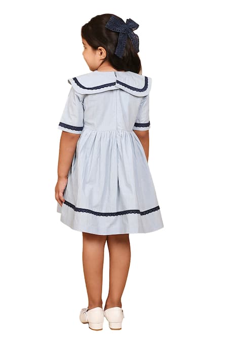 Shop_The Right Cut_Blue Cotton Lace Ice Sailor Collar Dress _Online_at_Aza_Fashions