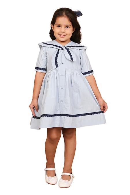 The Right Cut_Blue Cotton Lace Ice Sailor Collar Dress _at_Aza_Fashions