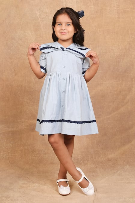 Buy_The Right Cut_Blue Cotton Lace Ice Sailor Collar Dress 