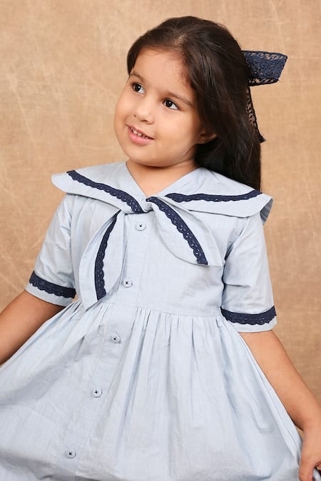 Shop_The Right Cut_Blue Cotton Lace Ice Sailor Collar Dress 