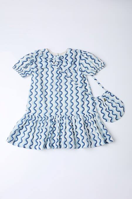 The Right Cut_Blue Cotton Swirl Print Dress _Online_at_Aza_Fashions