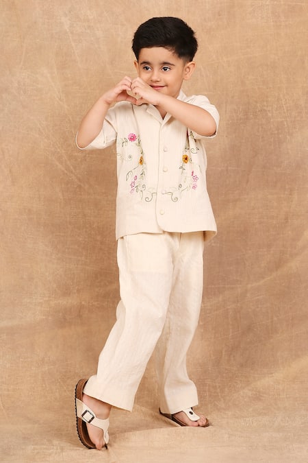 Shop_The Right Cut_Ivory Handloom Cotton Embroidery Boho Shirt_Online_at_Aza_Fashions