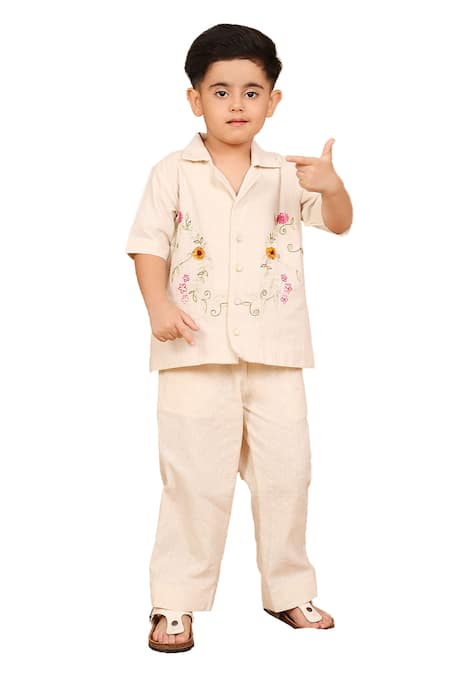 The Right Cut_Ivory Handloom Cotton Embroidery Boho Shirt_at_Aza_Fashions