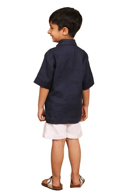 Buy_The Right Cut_Blue Linen Embroidery Floral Shirt _Online_at_Aza_Fashions