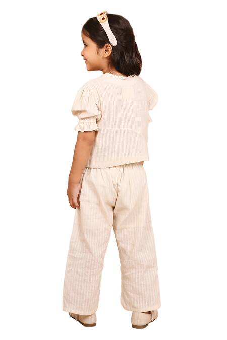 Shop_The Right Cut_Ivory Handloom , Embroidery Floral Top And Pant Set_Online_at_Aza_Fashions